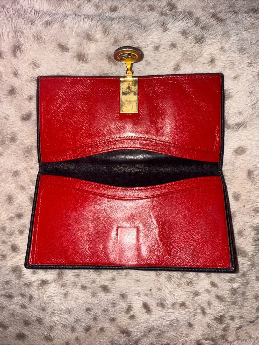 Gucci Vintage Black Leather Wallet with Green & Red Stripe and Metal Clasp